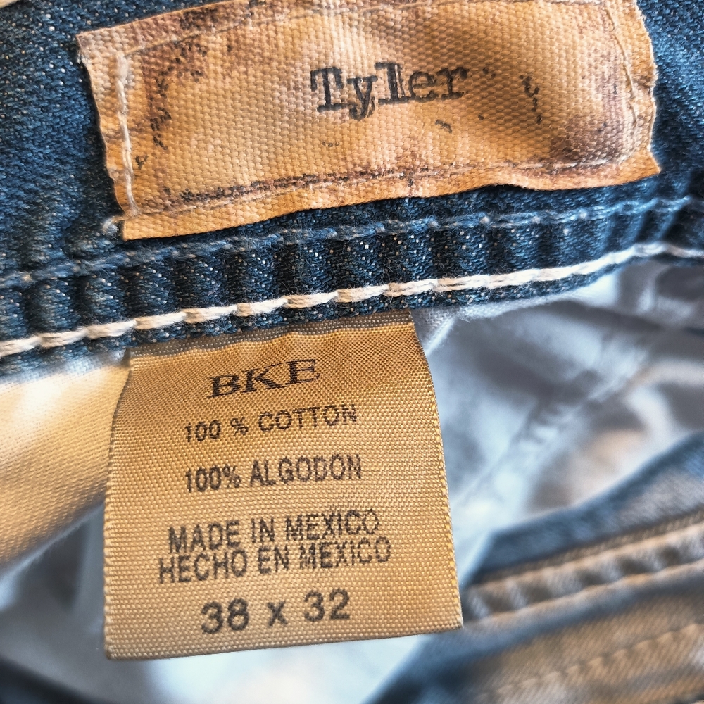 Means 38/32 BKE men's boot cut denim blue jeans nice condition comfortable fit